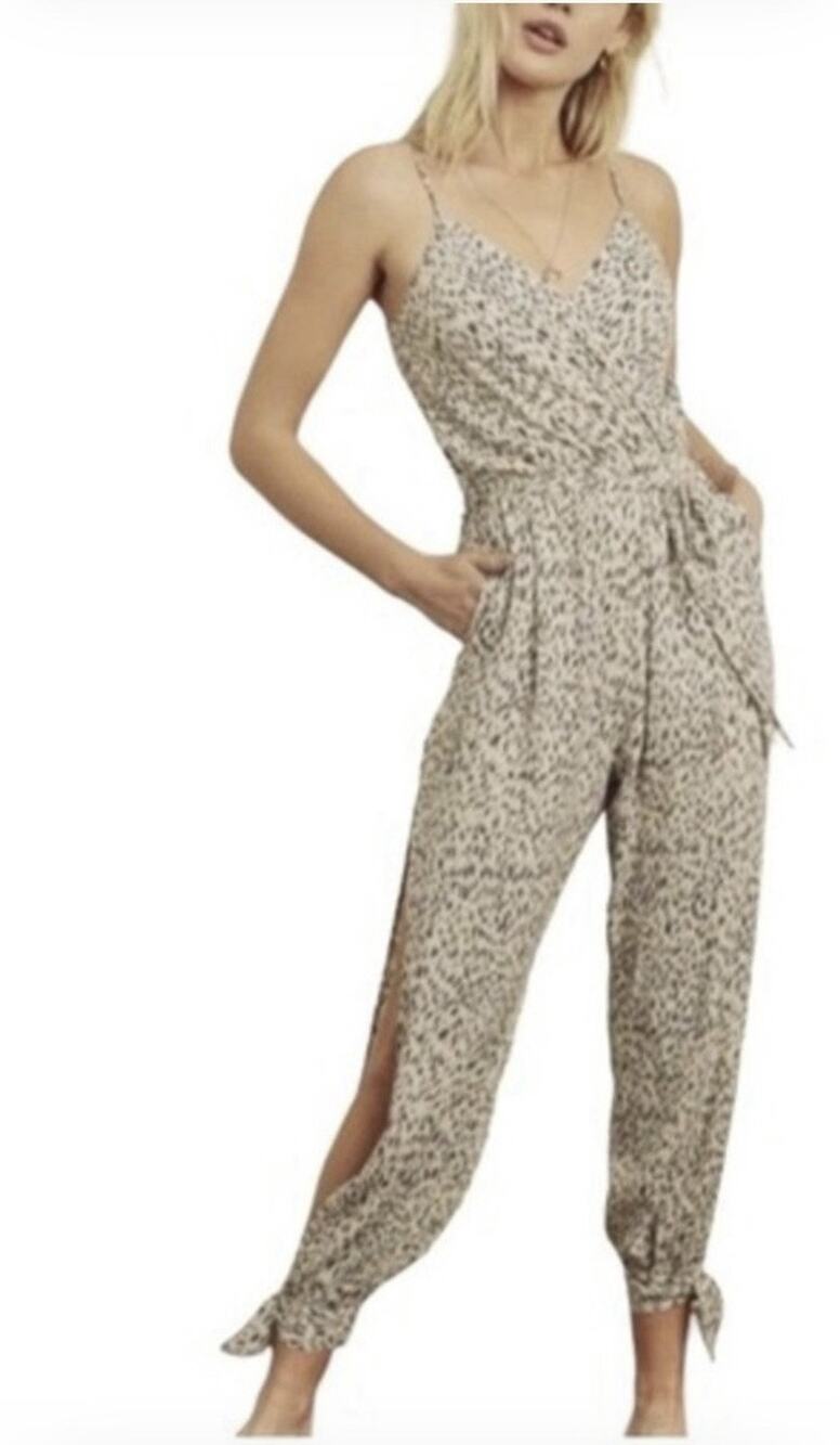 Dress Forum Animal Print Faux Wrap Jumpsuit High Waist Size S